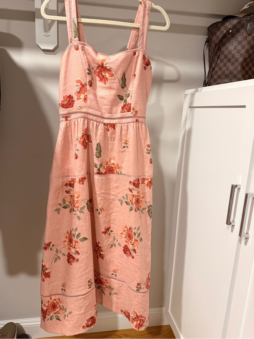 Reformation Pink Floral Midi Sundress with Rose Motif size 8